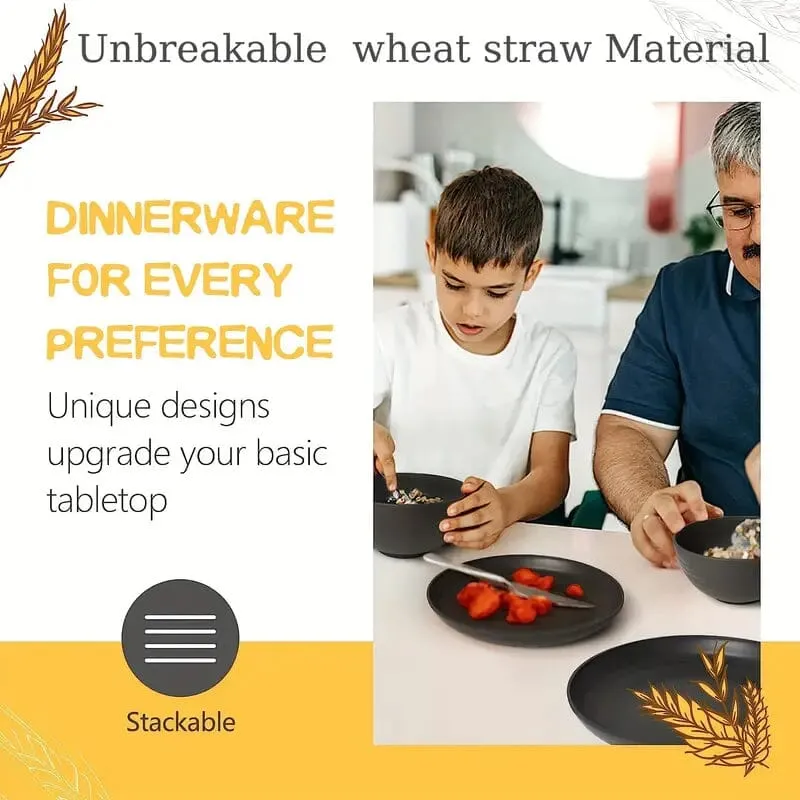 16-Piece: Durable Wheat Straw Dinnerware Set