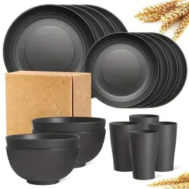 16-Piece: Durable Wheat Straw Dinnerware Set