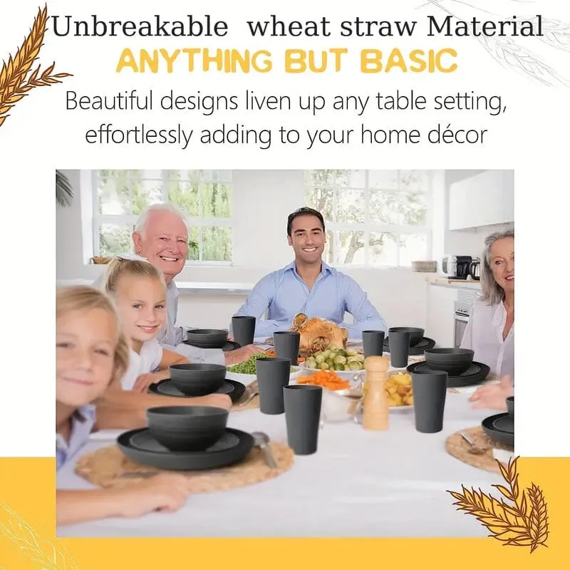 16-Piece: Durable Wheat Straw Dinnerware Set