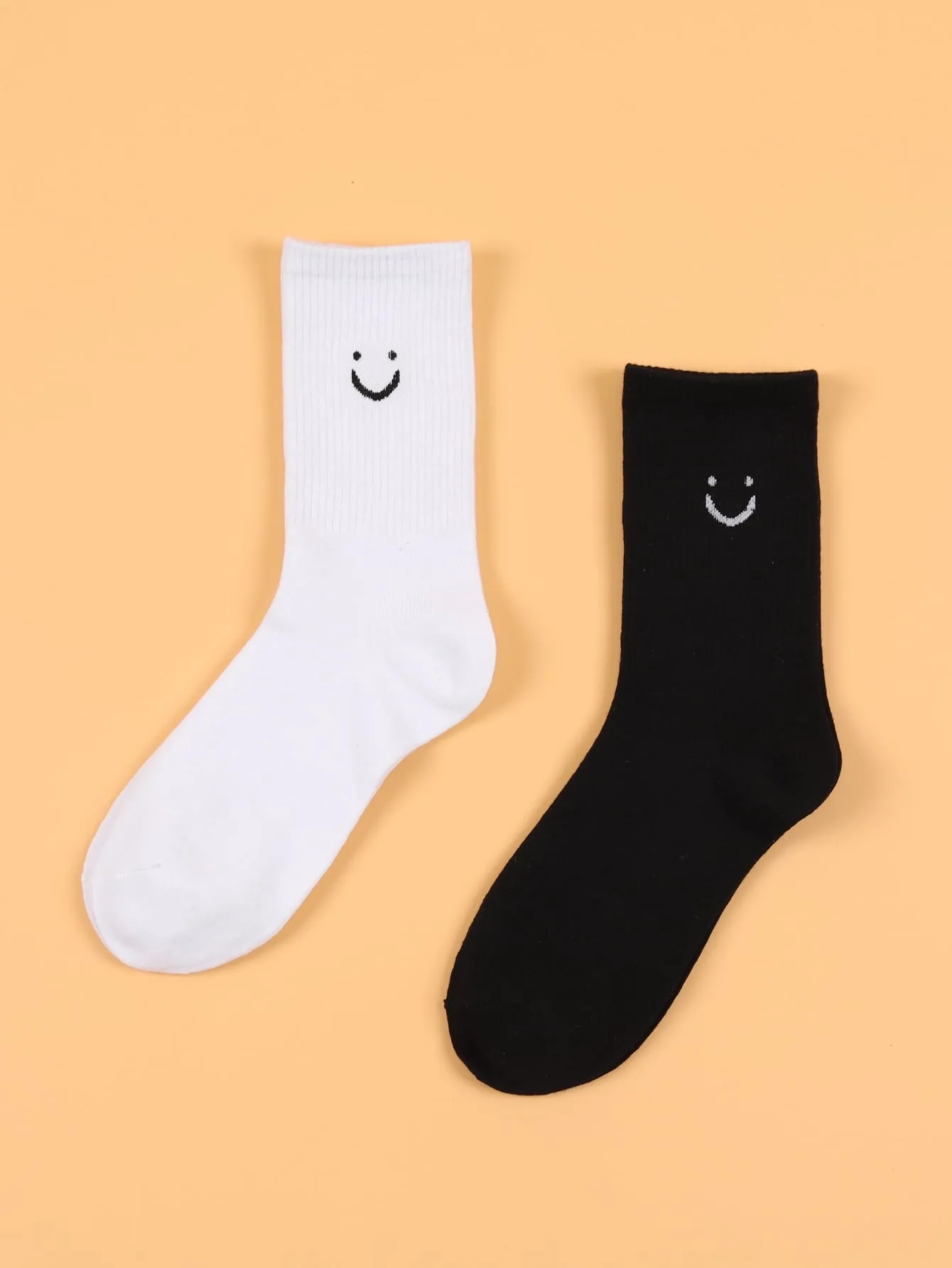 2pairs Smily Print Crew Socks Silly Socks for Women Funky Socks Funny Socks