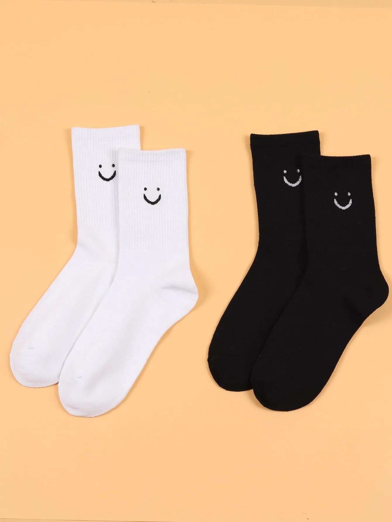 2pairs Smily Print Crew Socks Silly Socks for Women Funky Socks Funny Socks