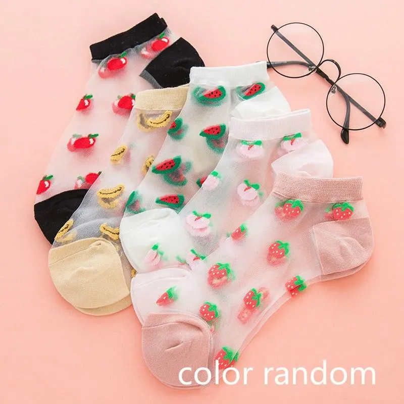 5 Pair Summer Fruit Lace Mesh Transparent Ankle Socks