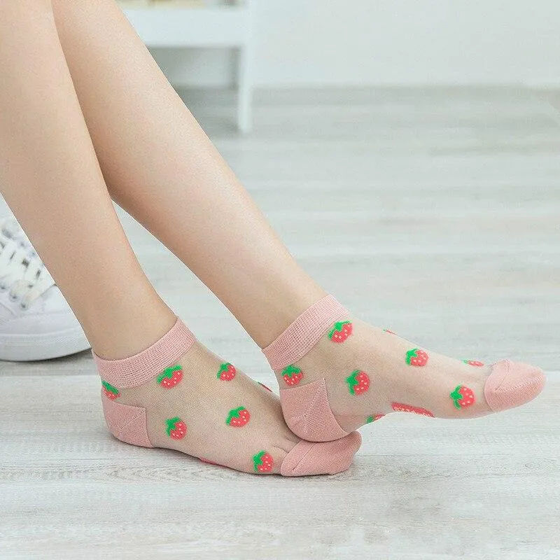 5 Pair Summer Fruit Lace Mesh Transparent Ankle Socks