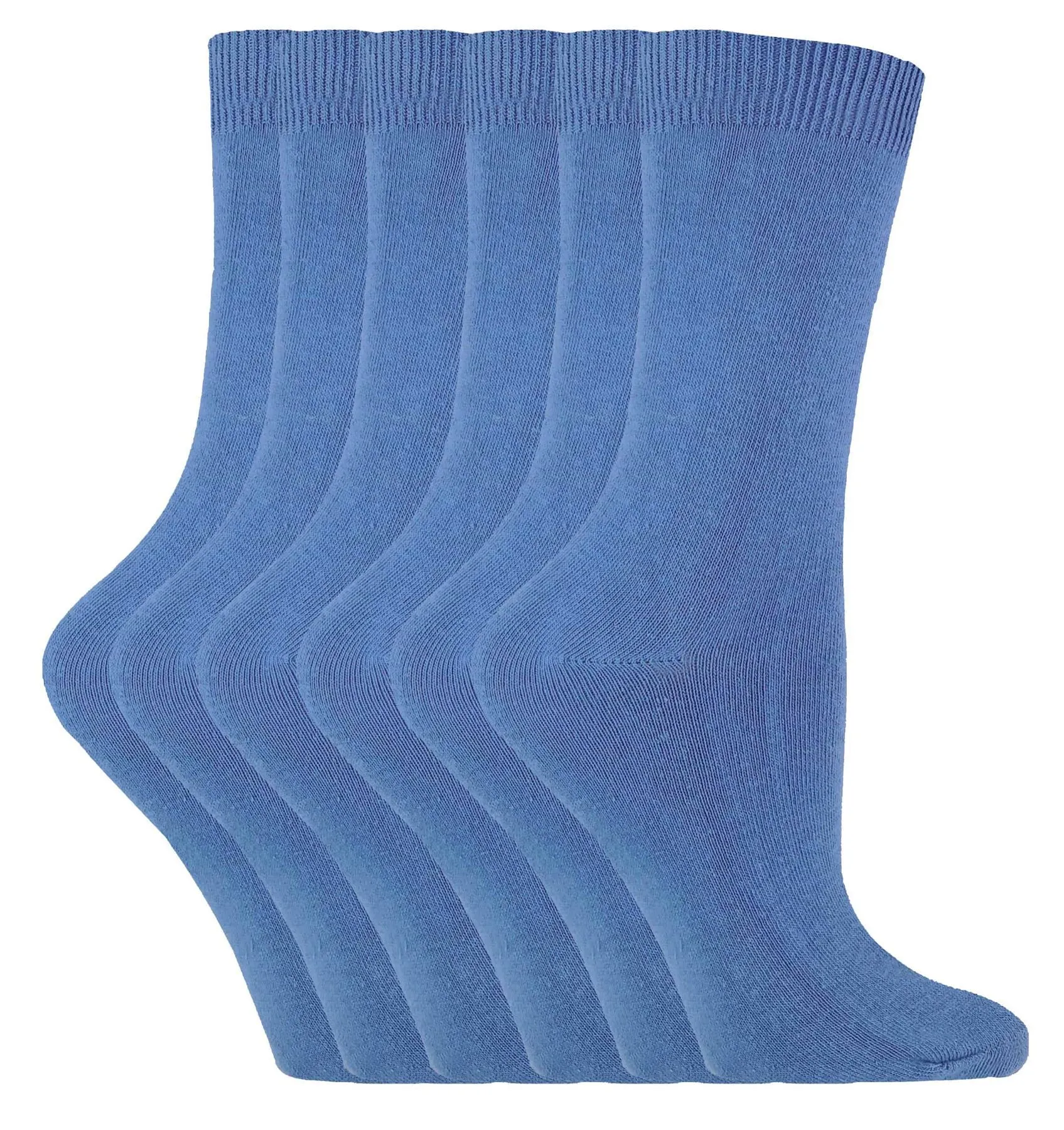 6 Pairs Ladies Plain Coloured Cotton Socks (PL30 Denim Blue)