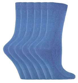 6 Pairs Ladies Plain Coloured Cotton Socks (PL30 Denim Blue)