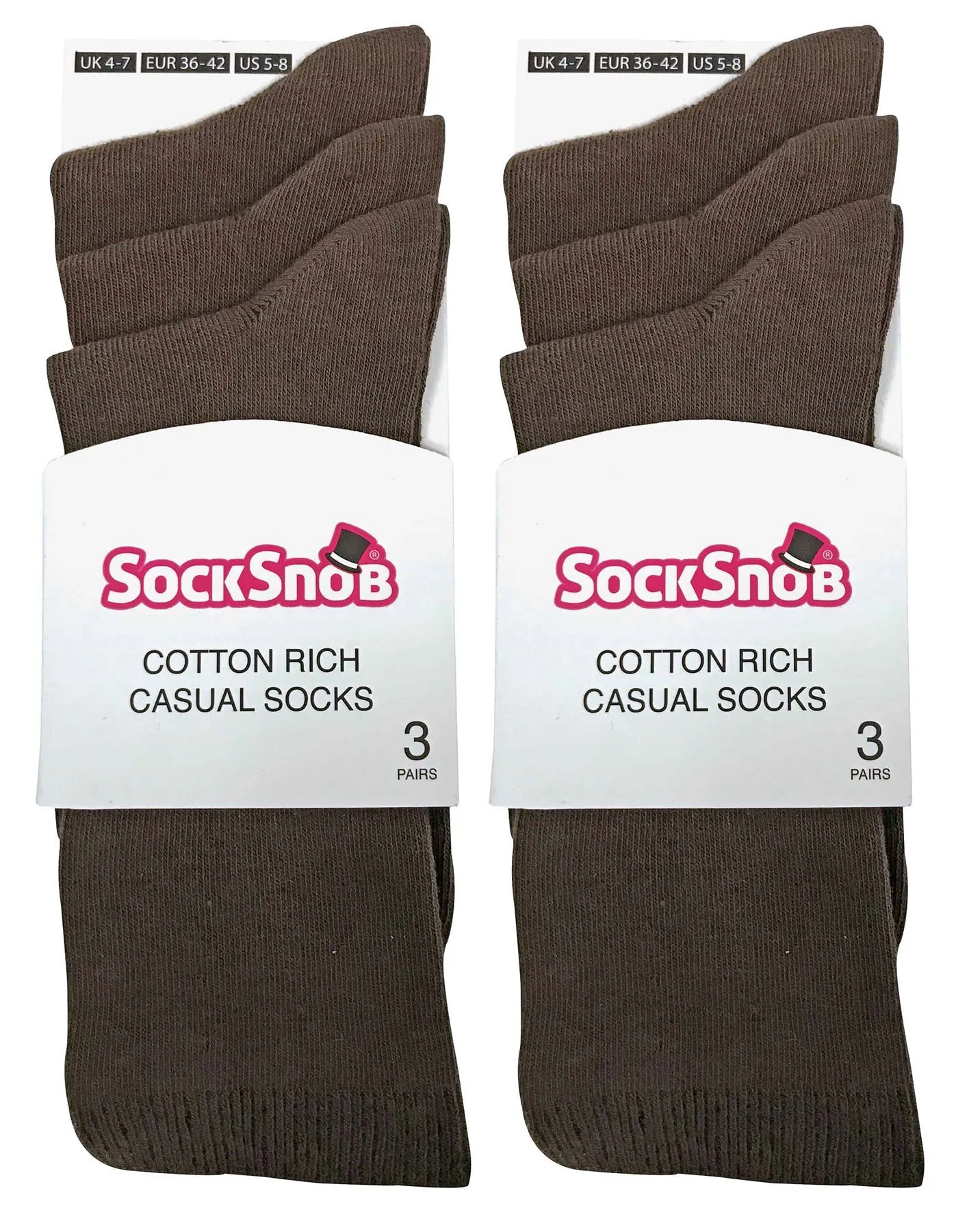 6 Pairs Ladies Plain Coloured Cotton Socks (PL30 Light Brown)