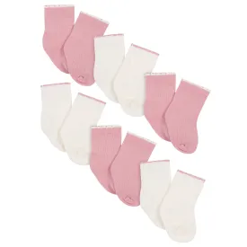 6-Piece Baby Girls Dark Pink/White Wiggle Proof® Socks