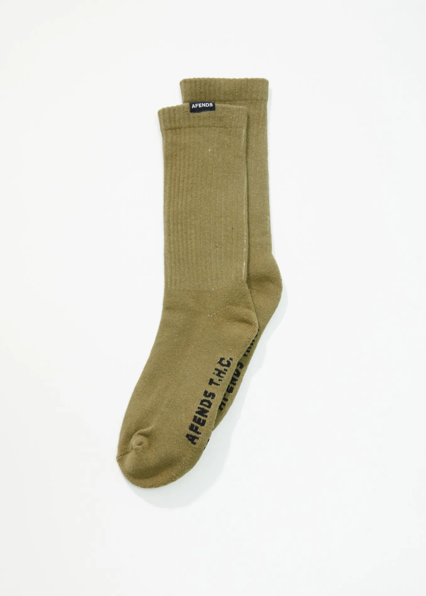 AFENDS Mens Everyday - Ribbed Crew Socks - Olive