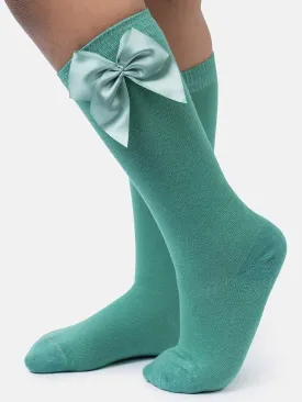 Baby Girl Vibrant Big Satin Bow Knee Socks-Mint Green