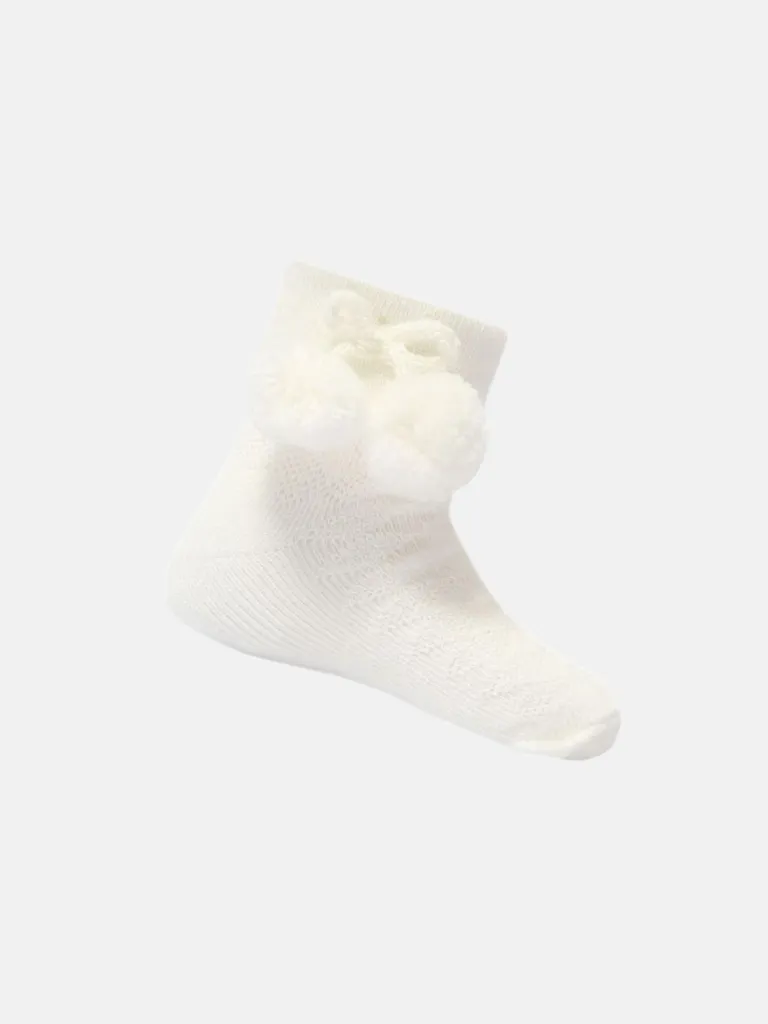 Baby Unisex Knitted Pom-pom Ankle Socks-Ivory