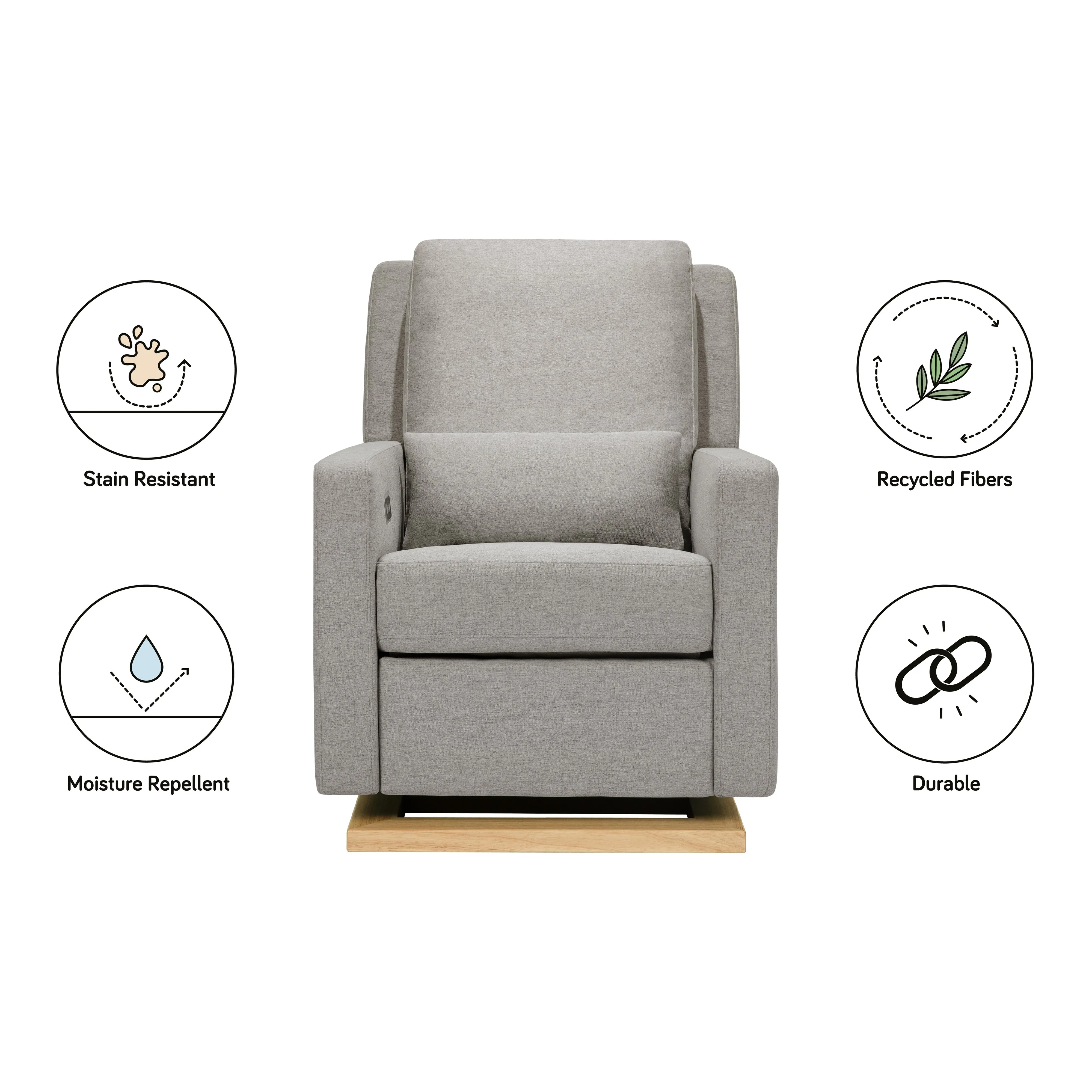 Babyletto Sigi Electronic Recliner and Glider in Eco-Performance Fabric with USB port | Water Repellent & Stain Resistant