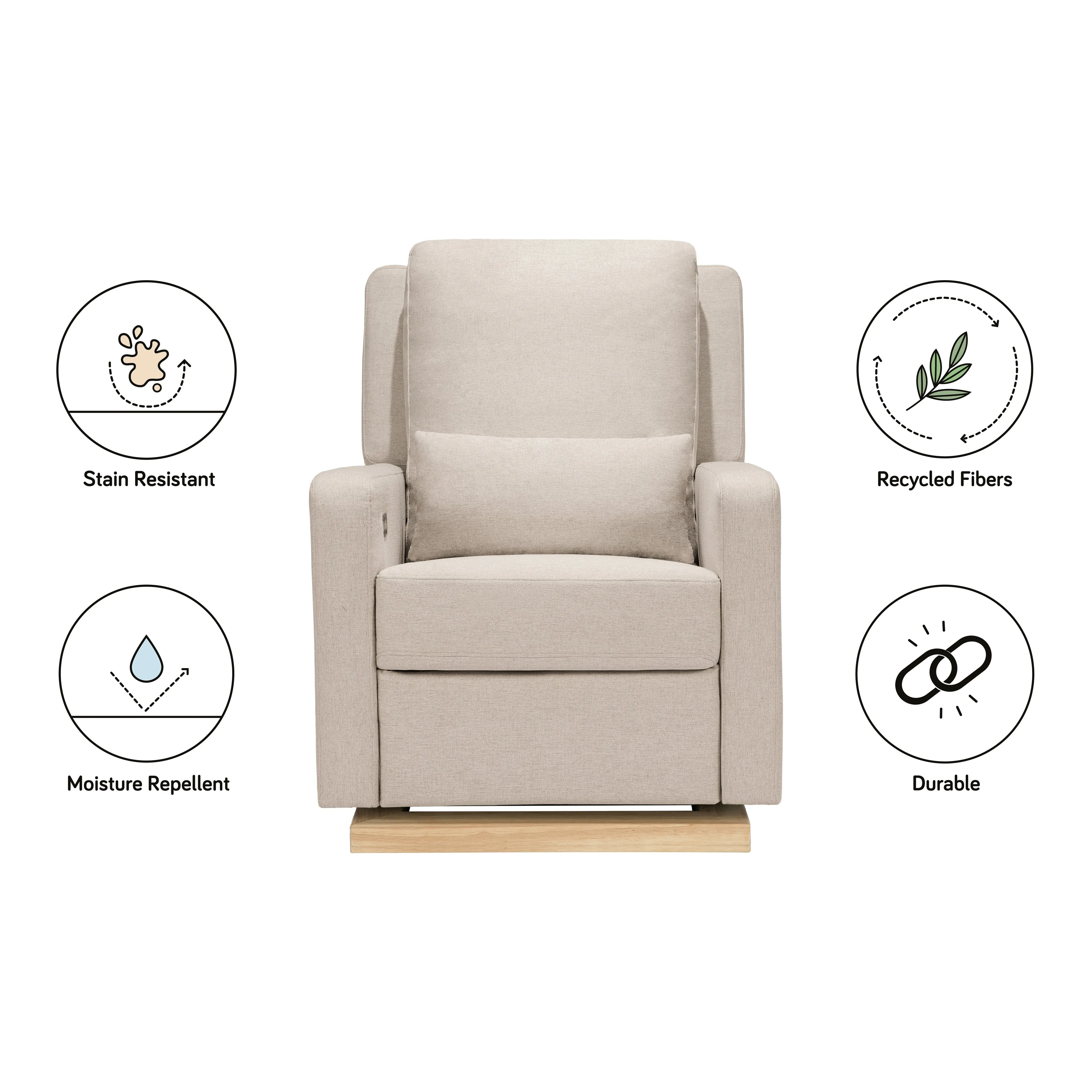 Babyletto Sigi Electronic Recliner and Glider in Eco-Performance Fabric with USB port | Water Repellent & Stain Resistant