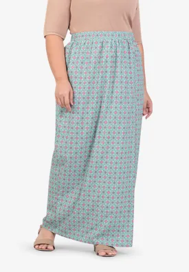 Badiyah Raya Pastel Motif Printed Skirt - Pastel Green