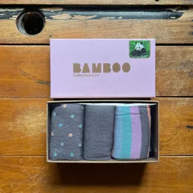 Bamboo - 3 Pack Sock Set - Grey, Grey Spots And Stripes - Ladies