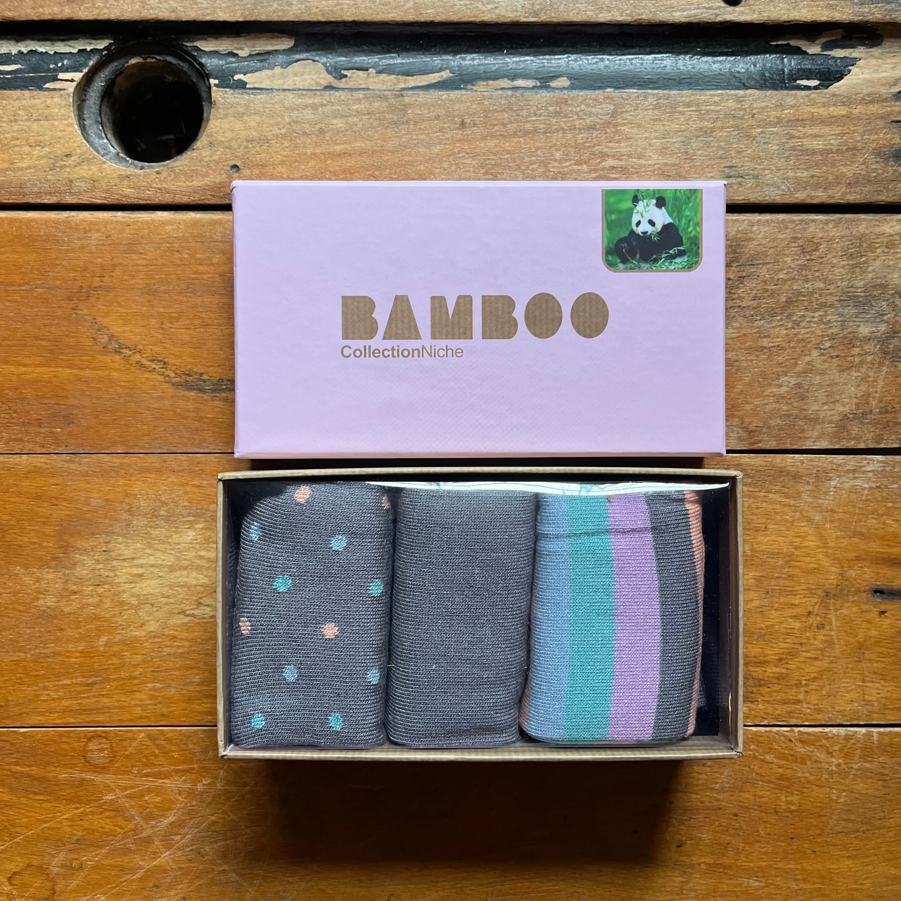 Bamboo - 3 Pack Sock Set - Grey, Grey Spots And Stripes - Ladies