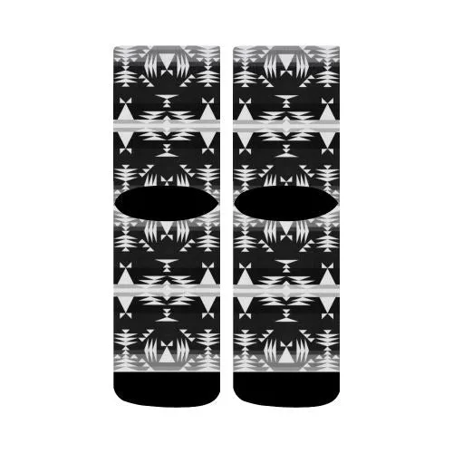 Between the Mountains Black and White Crew Socks