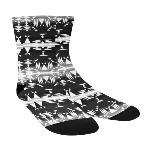 Between the Mountains Black and White Crew Socks