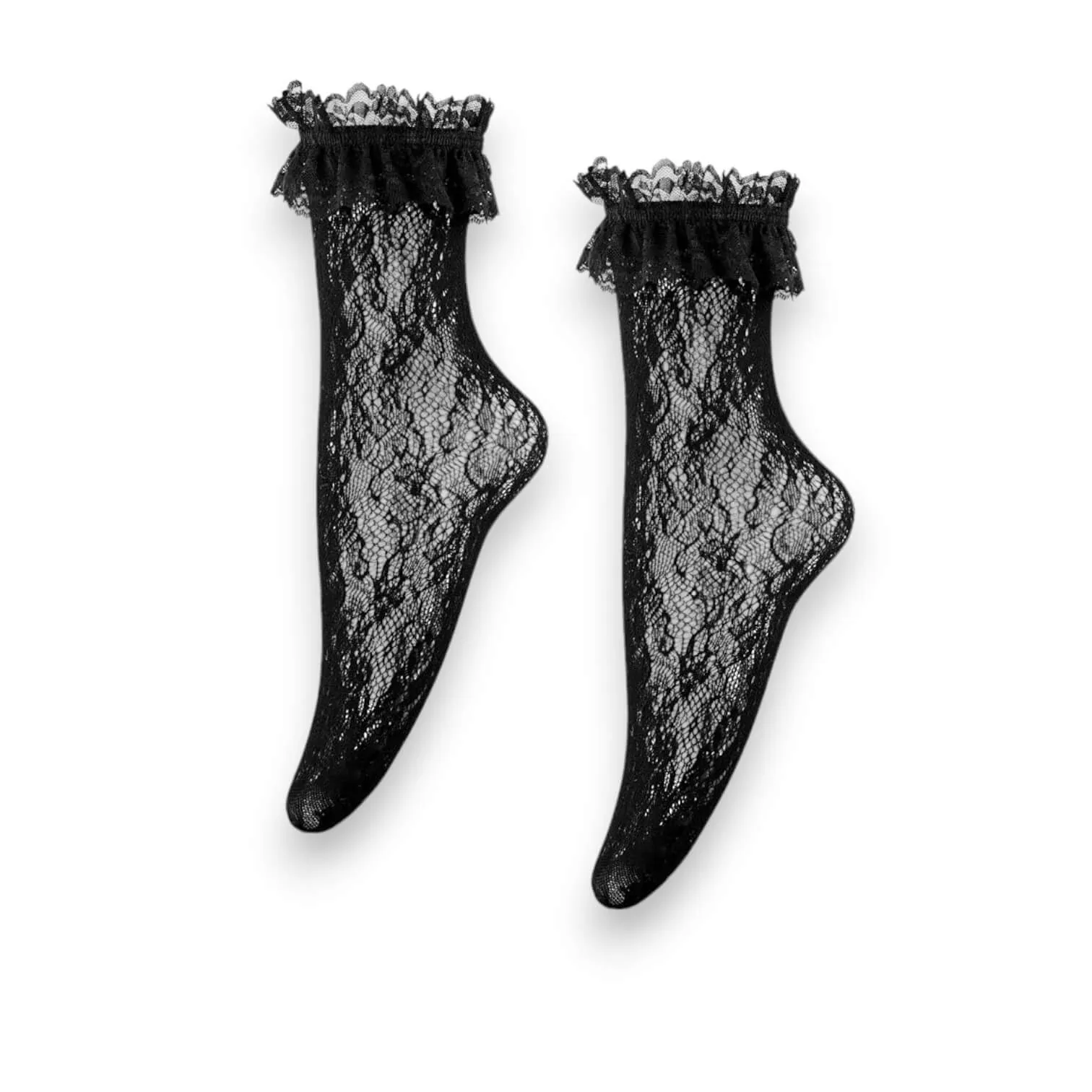 Black Ruffle Tall Ankle Stocking Socks