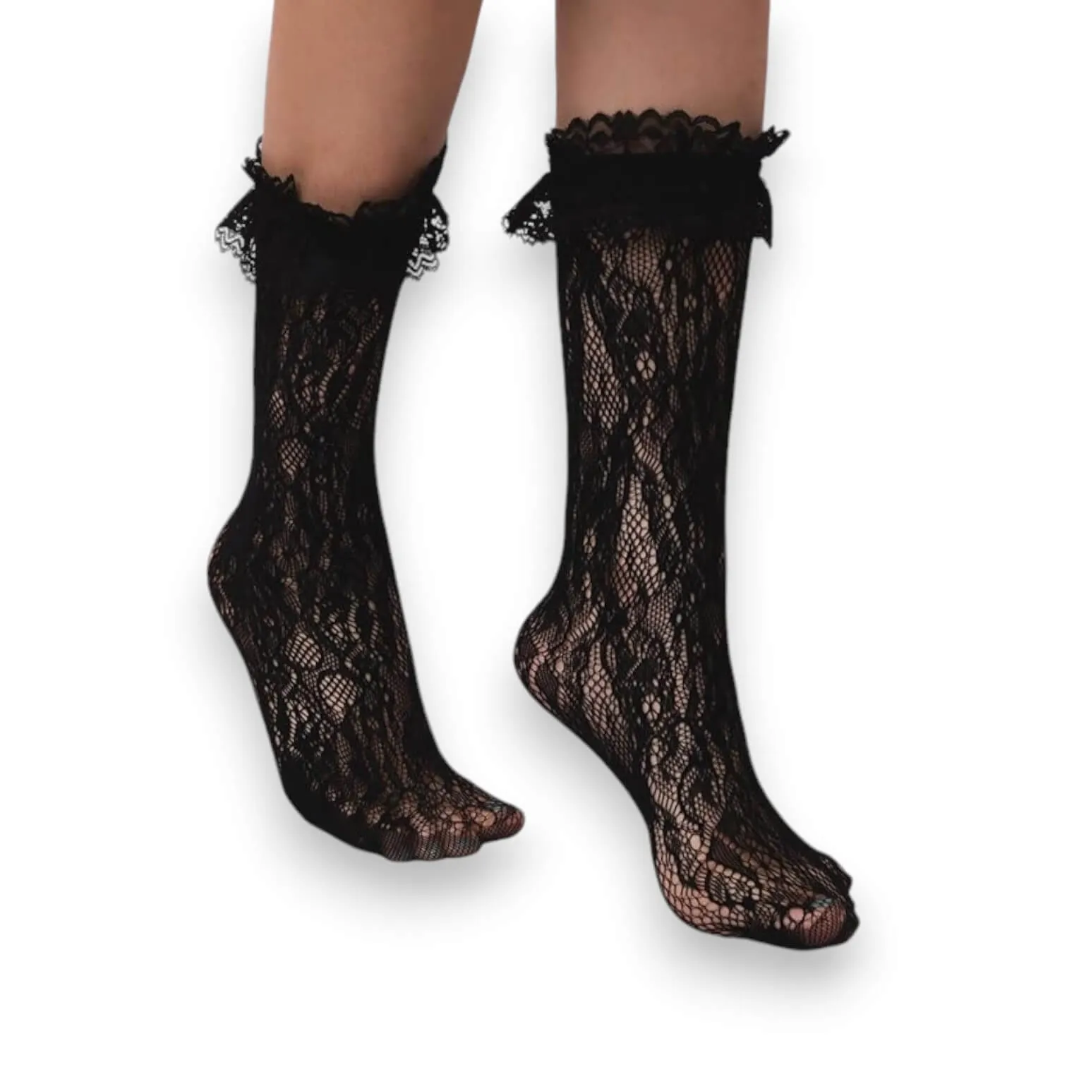 Black Ruffle Tall Ankle Stocking Socks