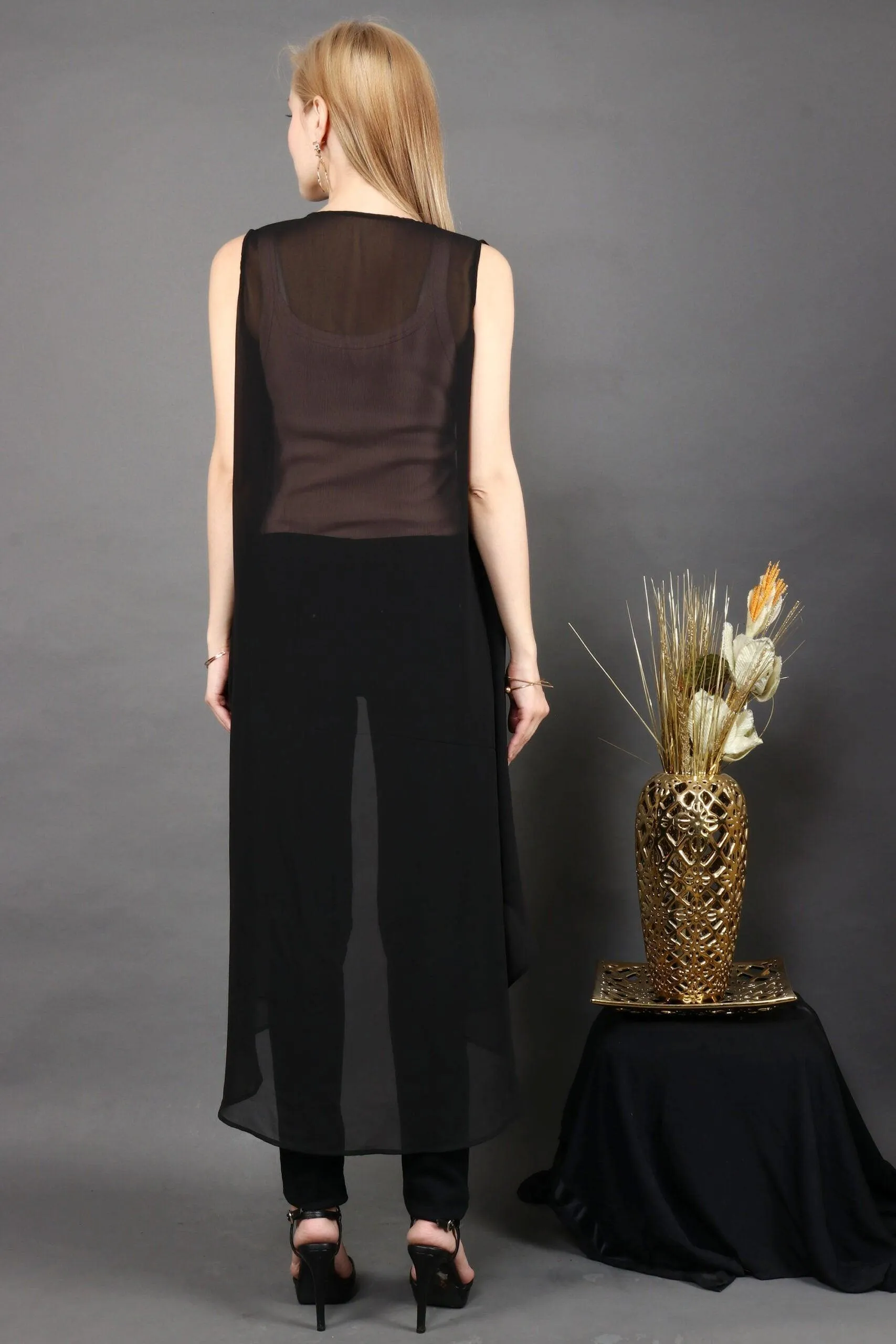 Black Solid Long Shrug