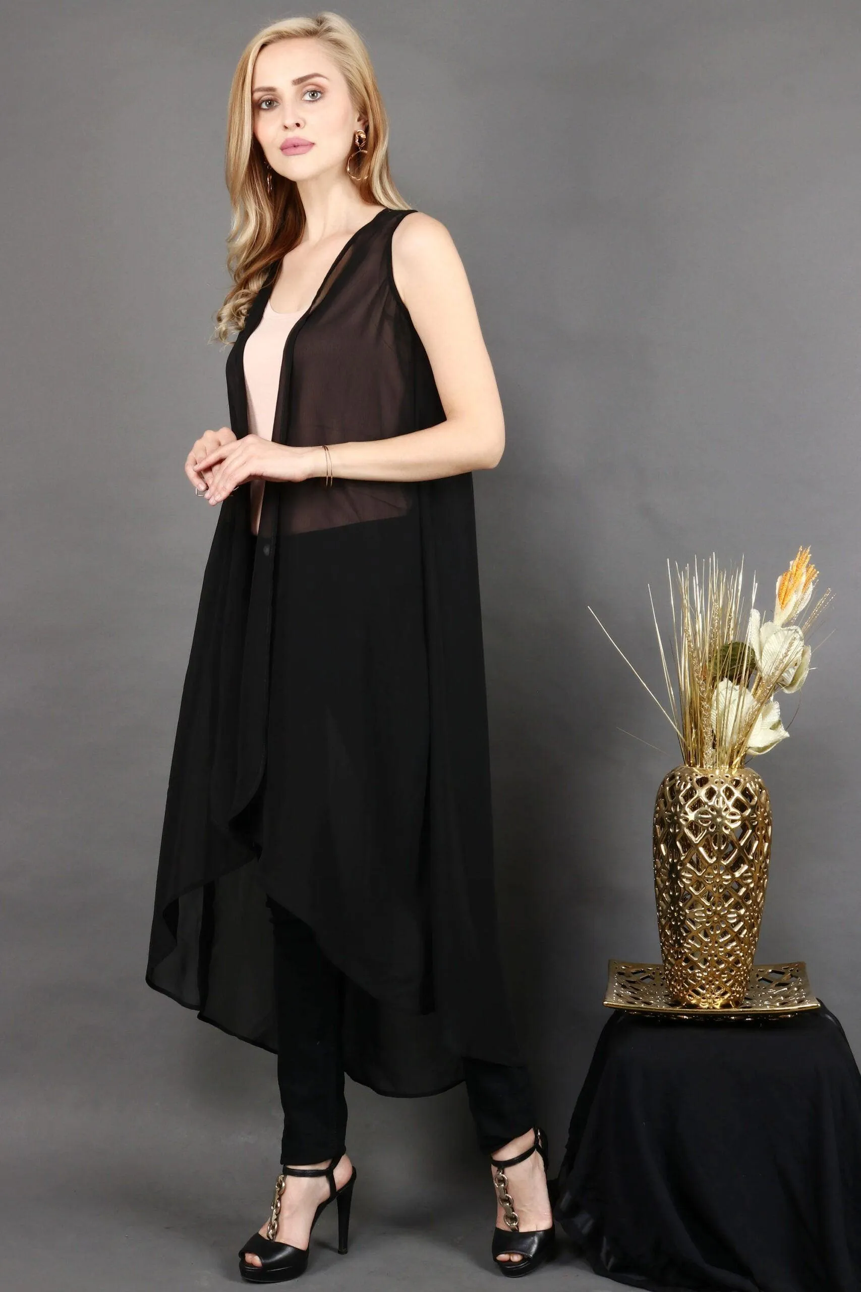 Black Solid Long Shrug