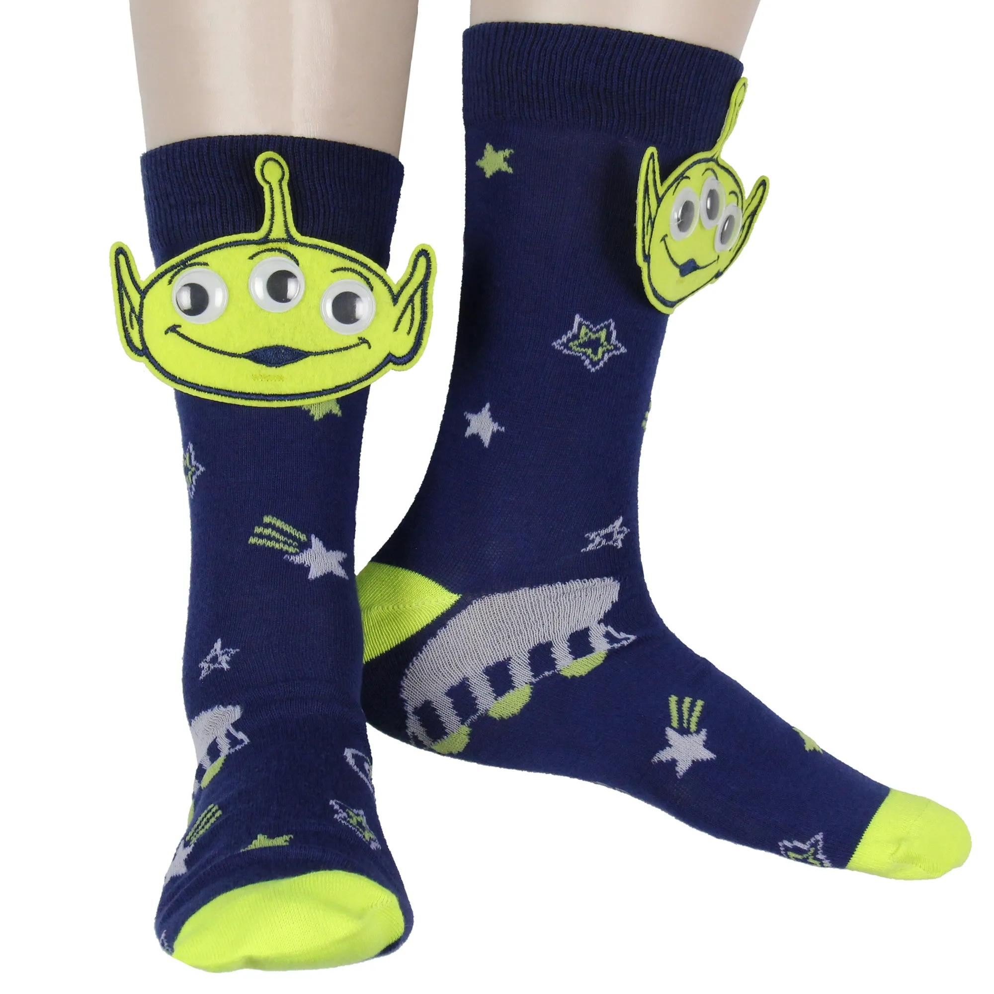 Disney Toy Story Green Alien Googly Eye Felt Applique Adult Costume Crew Socks