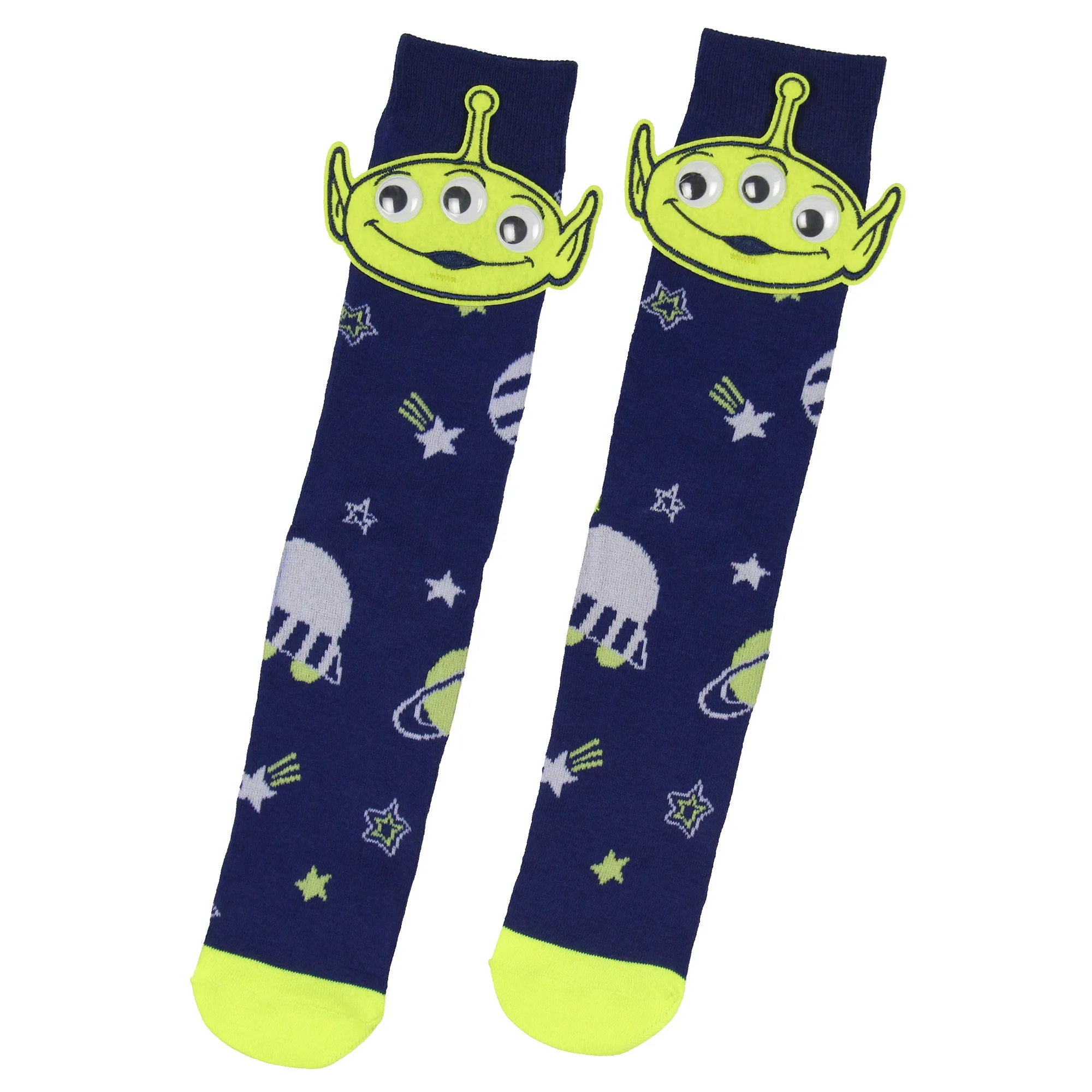 Disney Toy Story Green Alien Googly Eye Felt Applique Adult Costume Crew Socks