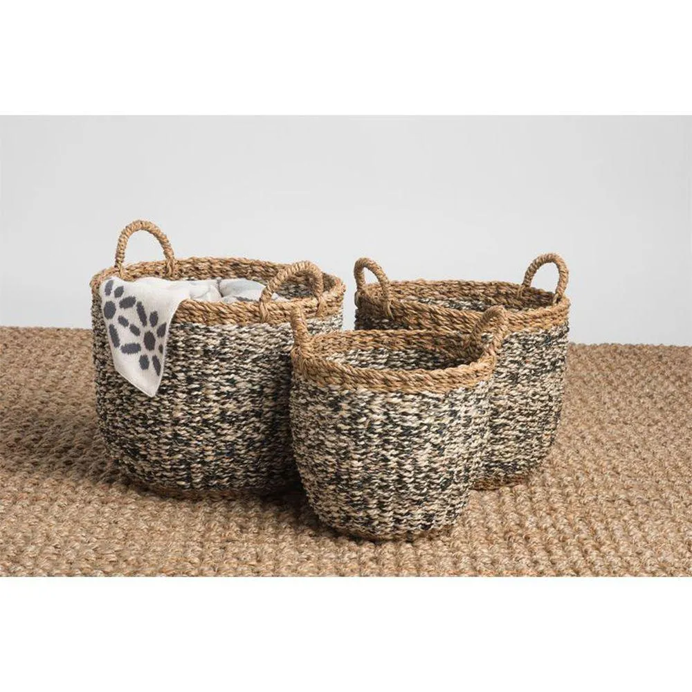 Ebony Small Round Seagrass Storage Basket