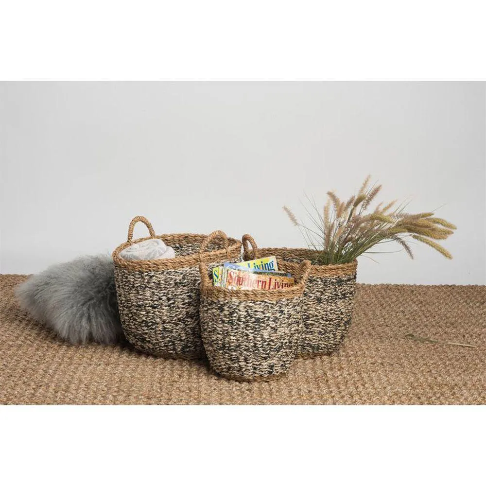 Ebony Small Round Seagrass Storage Basket