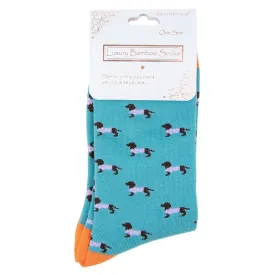 Equilibrium 4/6 Teal Cute Pooch Bamboo Socks