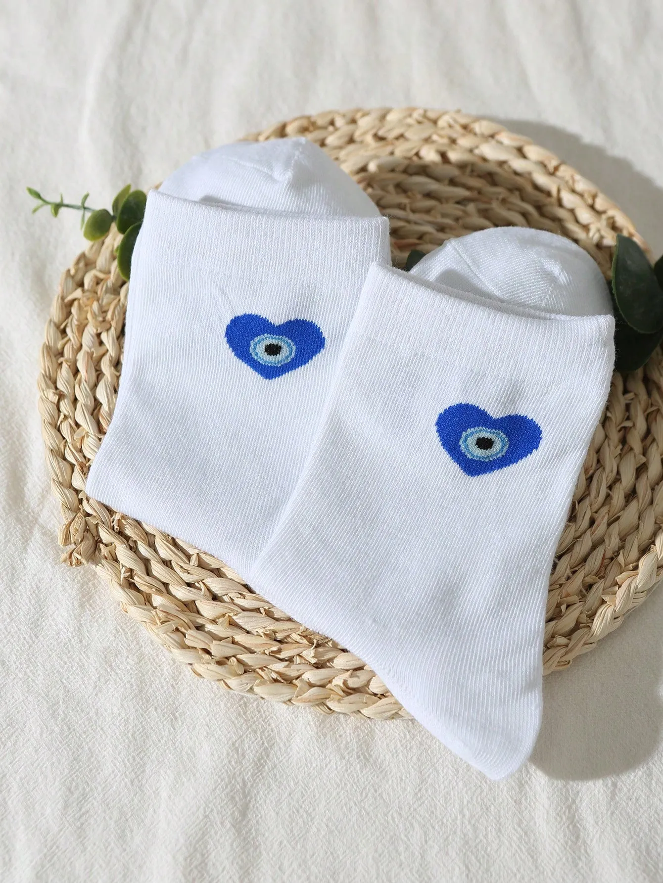 Evil Eye & Heart Pattern Crew Socks for Women Fun Socks Funky Socks Novelty