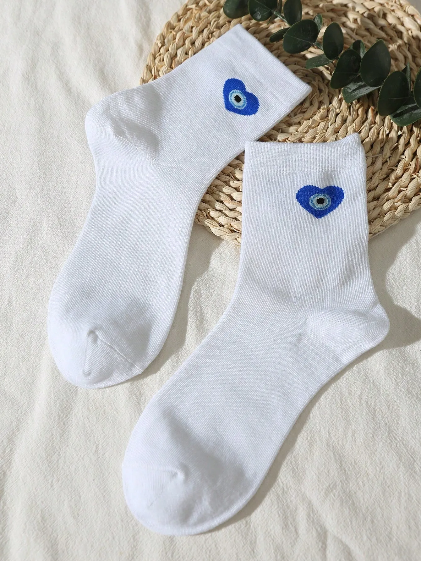 Evil Eye & Heart Pattern Crew Socks for Women Fun Socks Funky Socks Novelty