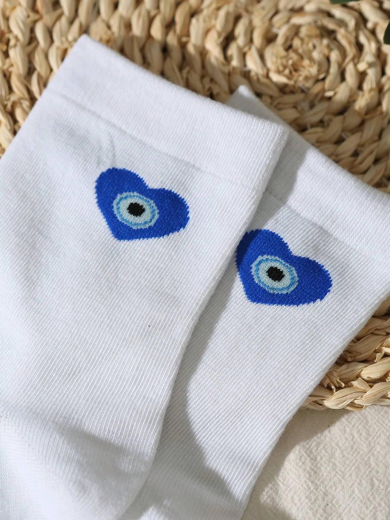 Evil Eye & Heart Pattern Crew Socks for Women Fun Socks Funky Socks Novelty