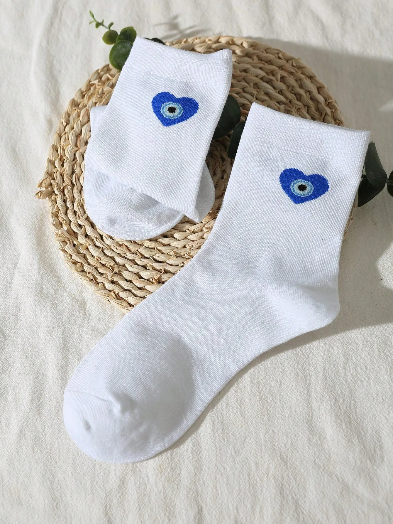 Evil Eye & Heart Pattern Crew Socks for Women Fun Socks Funky Socks Novelty