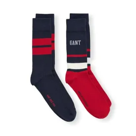 GANT - 2-Pack Striped Socks - Evening Blue, Red, Cream