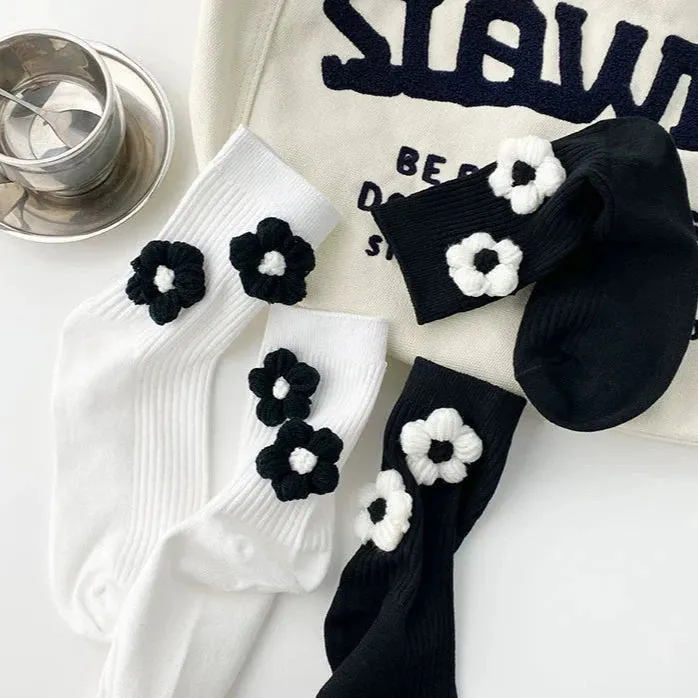 Handmade Black and White Floral Socks