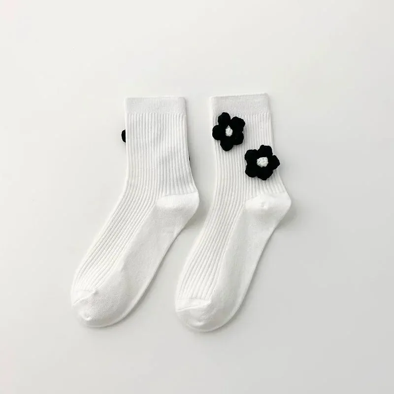 Handmade Black and White Floral Socks