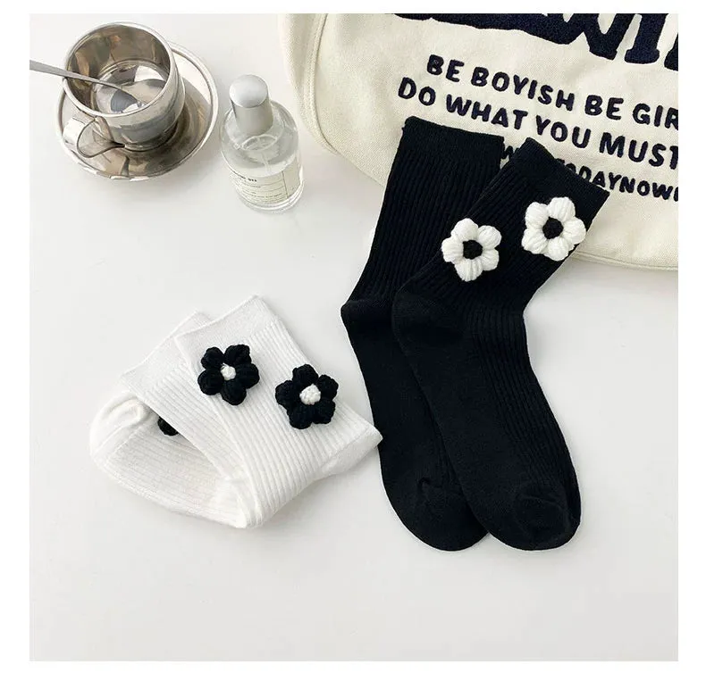 Handmade Black and White Floral Socks