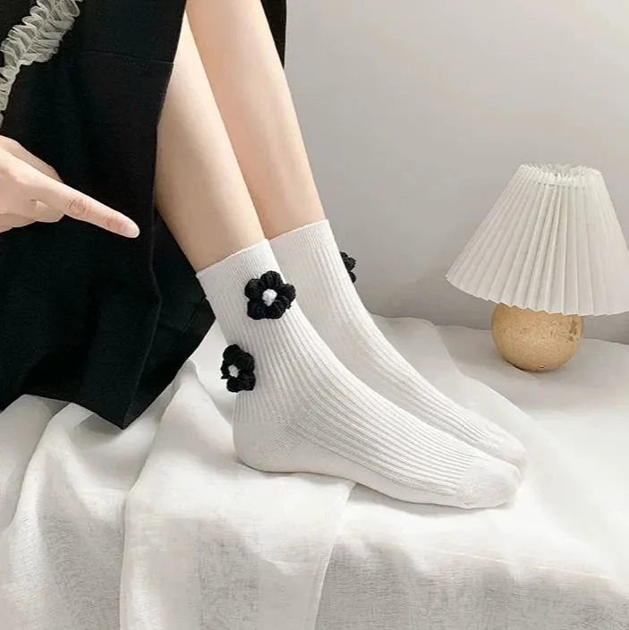 Handmade Black and White Floral Socks