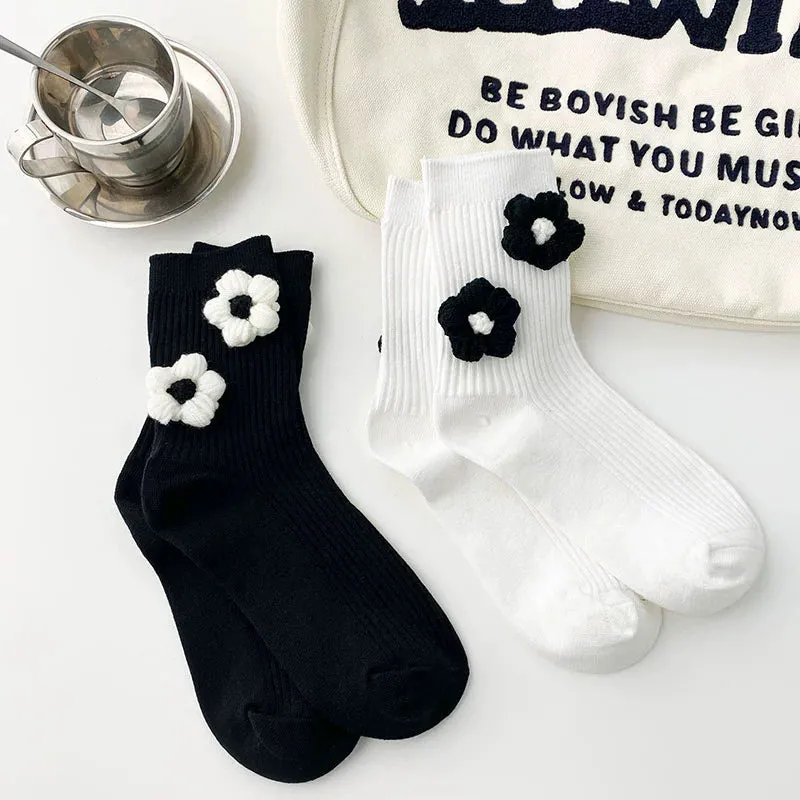 Handmade Black and White Floral Socks