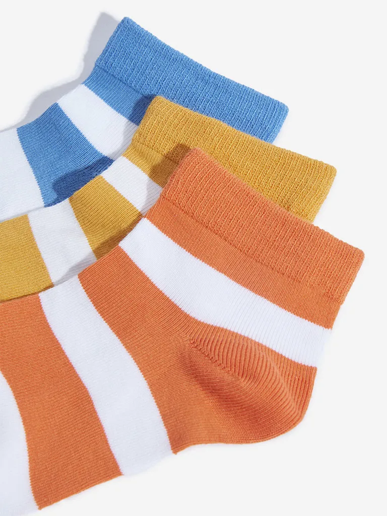 HOP Kids Multicolour Stripe Printed Socks - Pack of 3