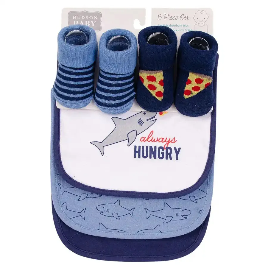 Hudson Baby Bib & Socks - Set of 5 (Hungry Shark)