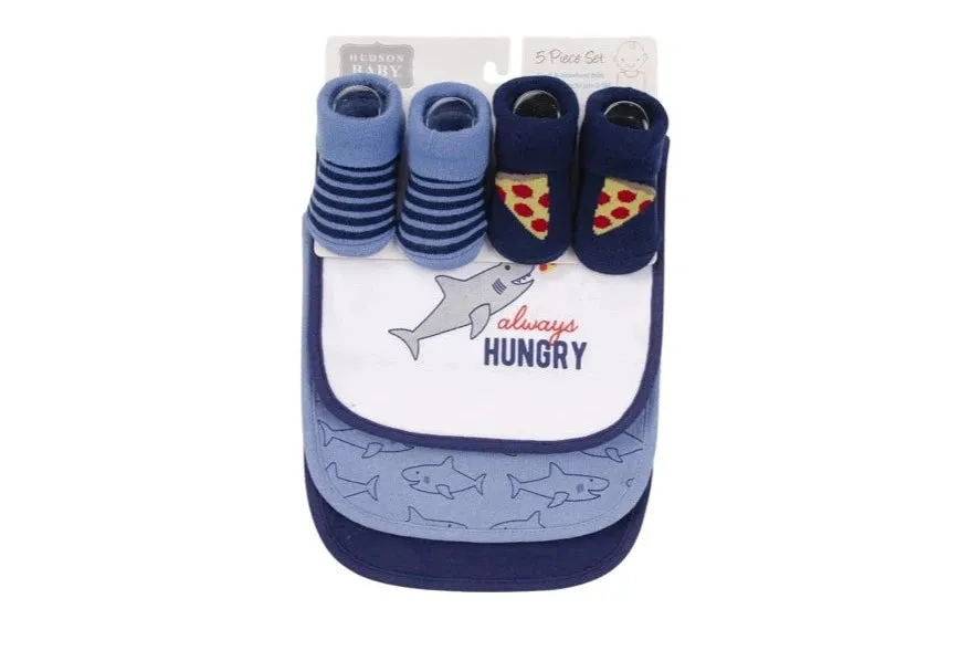 Hudson Baby Bib & Socks - Set of 5 (Hungry Shark)