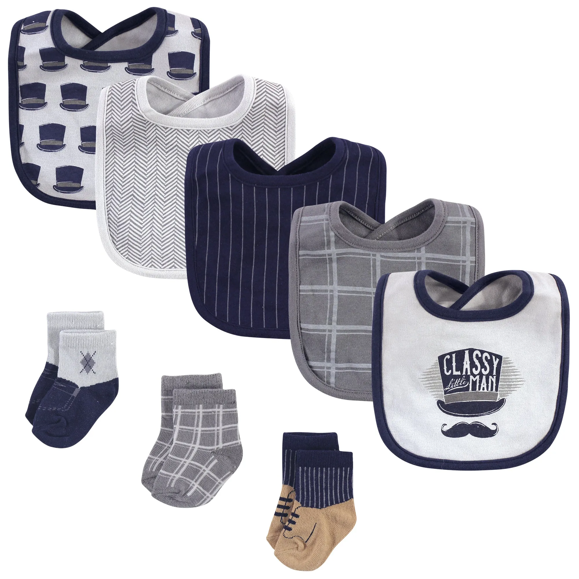 Hudson Baby Cotton Bib and Sock Set, Little Man