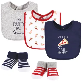 Hudson Baby Cotton Bib and Sock Set, Pizza