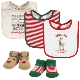 Hudson Baby Cotton Bib and Sock Set, Rudolph