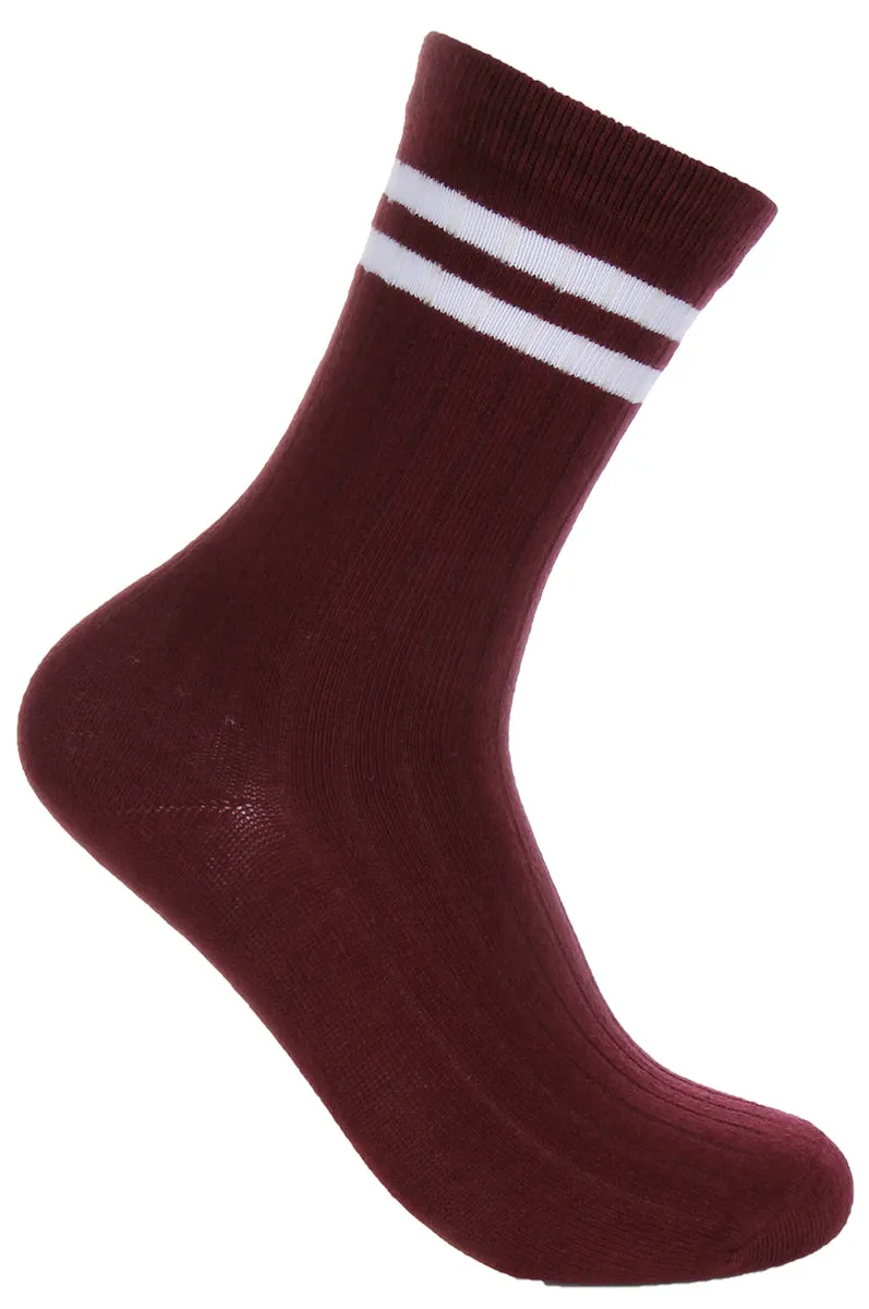 Justinreess England 2 Pairs Stripe Socks In Maroon