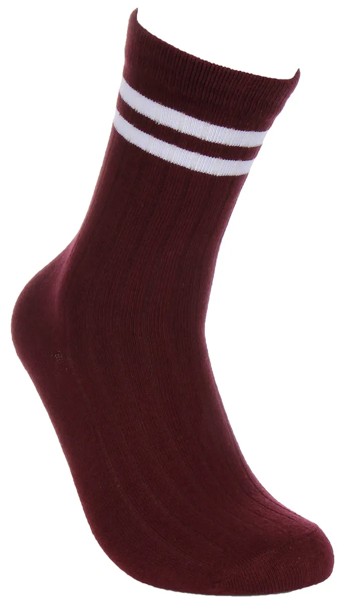 Justinreess England 2 Pairs Stripe Socks In Maroon