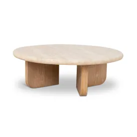 Kalin 90cm Round Travertine Coffee Table - Natural