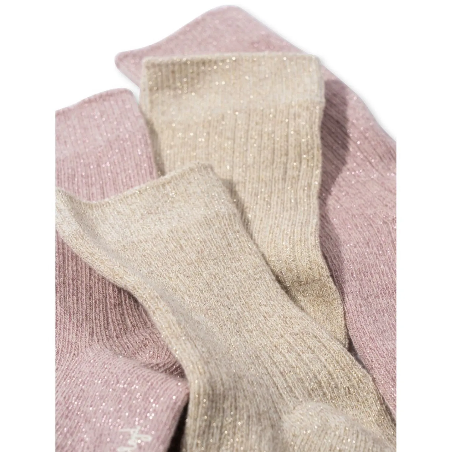 Konges Sløjd Rose/Off White 2 Pack Rib Glitter Socks